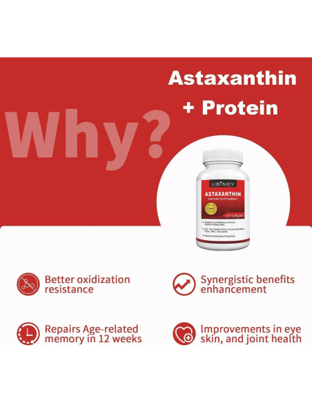 Suplemento de Astaxantina Ubiney 12mg 120 Cápsulas Blandas