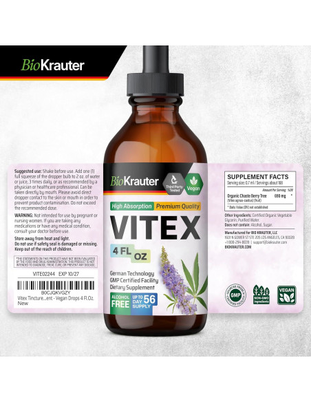 Suplemento de Baya de Vitex BIO KRAUTER 118 ml Vegano