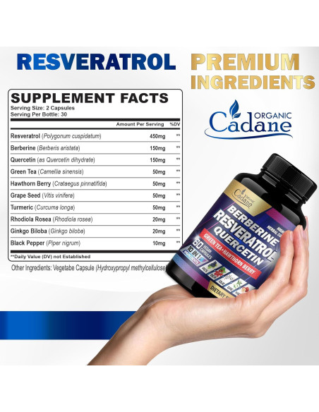 Suplemento de Resveratrol Cadane - 60 Cápsulas 10 en 1