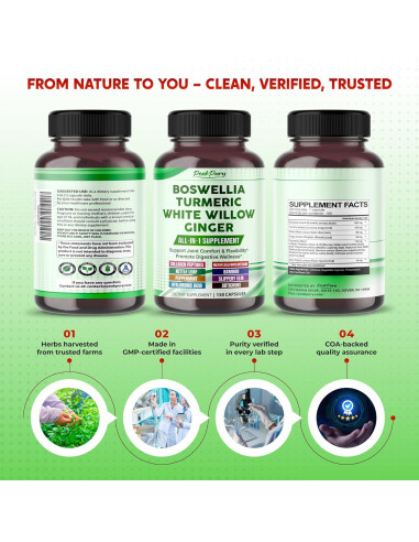 Suplemento Articular PeakPury 150 Cápsulas - Boswellia, Cúrcuma, Jengibre