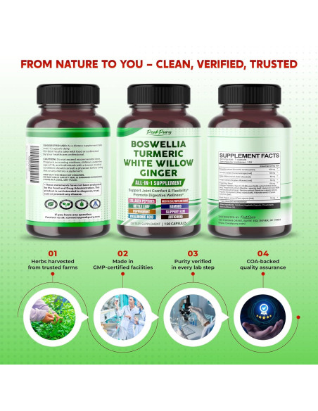Suplemento Articular PeakPury 150 Cápsulas - Boswellia, Cúrcuma, Jengibre