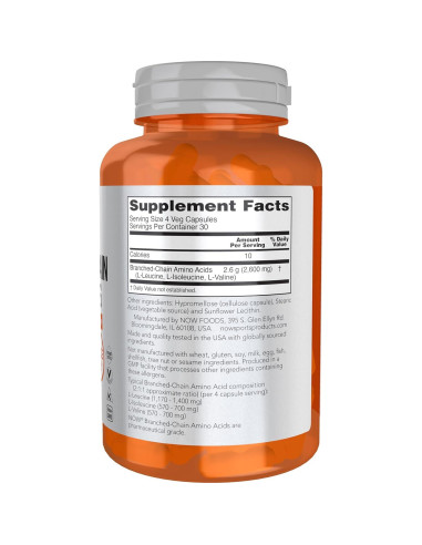 Aminoácidos de Cadena Ramificada NOW 120 Cápsulas Veganas