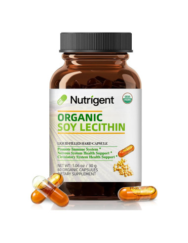 Suplemento de Lecitina de Soja Orgánica Nutrigent 800 mg - 60 Cápsulas
