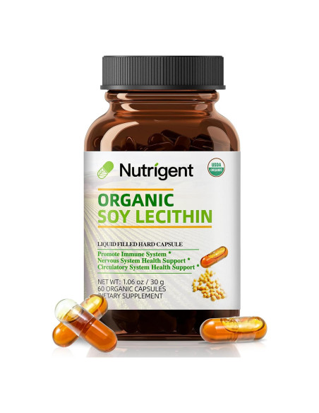 Suplemento de Lecitina de Soja Orgánica Nutrigent 800 mg - 60 Cápsulas