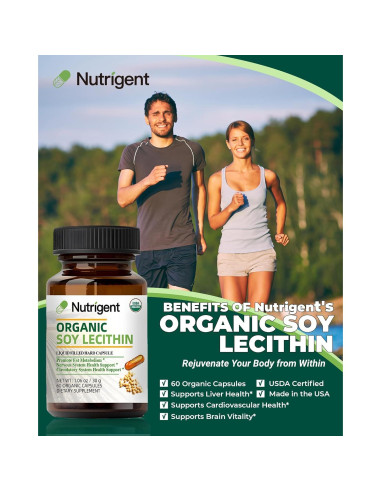 Suplemento de Lecitina de Soja Orgánica Nutrigent 800 mg - 60 Cápsulas