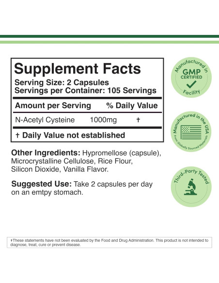 Suplemento NAC N-Acetil Cisteína 1000mg 210 Cápsulas Double Wood
