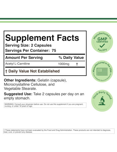 Acetil L-Carnitina 1000mg Double Wood 150 Cápsulas