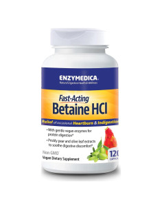 Betaína HCl Enzymedica 120 Cápsulas Veganas para Acidez