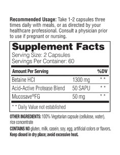 Betaína HCl Enzymedica 120 Cápsulas Veganas para Acidez 2