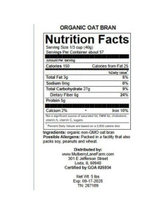 Salvado de Avena Orgánico 2268g Mulberry Lane - Alto en Fibra 2