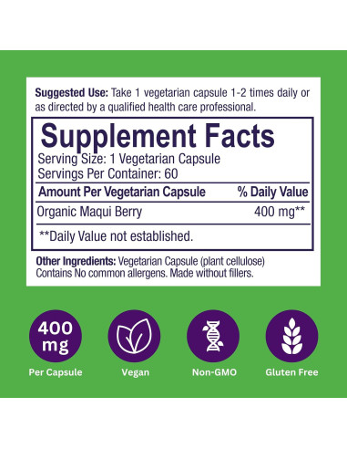 Extracto de Baya Maqui Orgánico Paradise Herbs 400 mg 60 Cápsulas