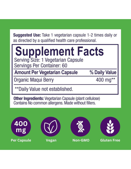 Extracto de Baya Maqui Orgánico Paradise Herbs 400 mg 60 Cápsulas