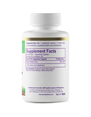 Extracto de Baya Maqui Orgánico Paradise Herbs 400 mg 60 Cápsulas