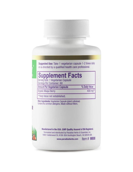 Extracto de Baya Maqui Orgánico Paradise Herbs 400 mg 60 Cápsulas