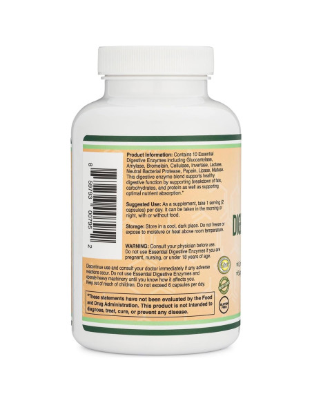 Enzimas Digestivas 800mg Double Wood - 10 Esenciales para Digestión
