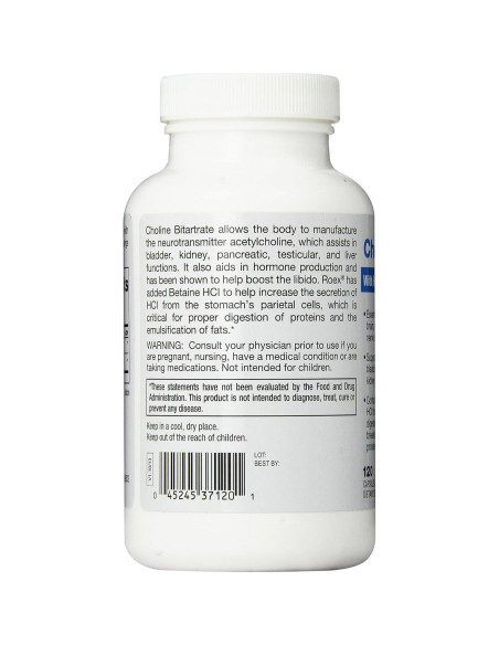 Suplemento Roex Bitartarato de Colina 1000 mg 120 Cápsulas