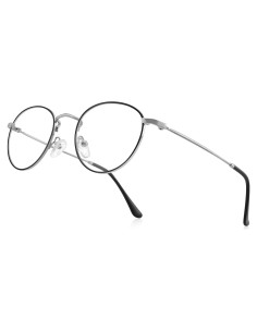 Gafas Redondas Metal Antiluz Azul Vintage 48mm Plata/Negro
