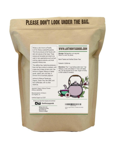 Flores de Hibisco Orgánico Anthony's 0.45 kg Sin Gluten No OGM