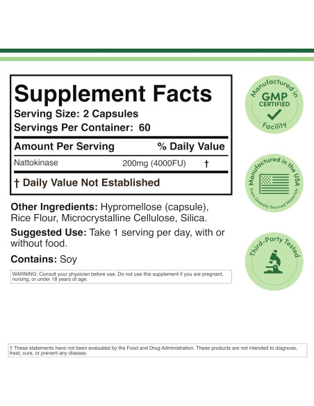 Suplemento Nattokinasa 4000 FU Double Wood 120 Cápsulas
