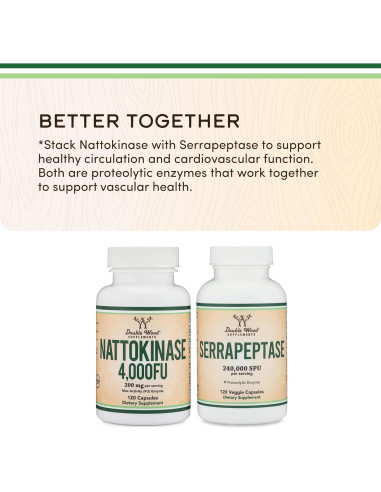 Suplemento Nattokinasa 4000 FU Double Wood 120 Cápsulas