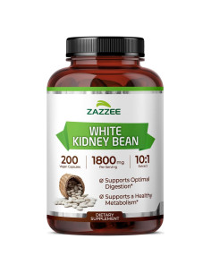 Extracto de Frijol Blanco Zazzee 10:1 1800 mg 200 Cápsulas Veganas
