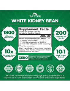 Extracto de Frijol Blanco Zazzee 10:1 1800 mg 200 Cápsulas Veganas 2