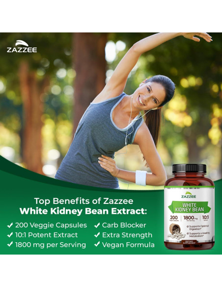 Extracto de Frijol Blanco Zazzee 10:1 1800 mg 200 Cápsulas Veganas