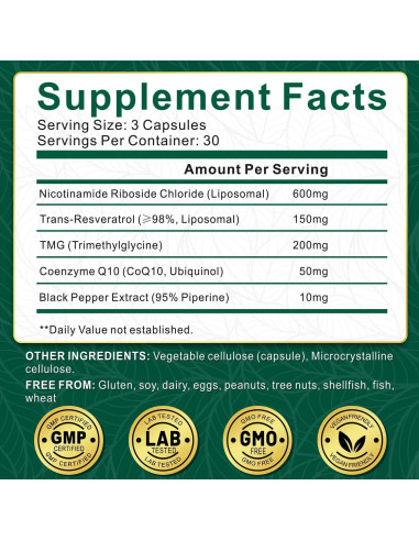 Suplemento de NAD+ NBOOCUP 1010mg - Antienvejecimiento 90 Cápsulas