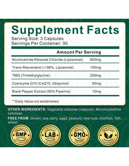 Suplemento de NAD+ NBOOCUP 1010mg - Antienvejecimiento 90 Cápsulas