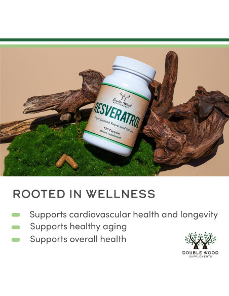 Suplemento de Resveratrol 500mg Double Wood 120 Cápsulas