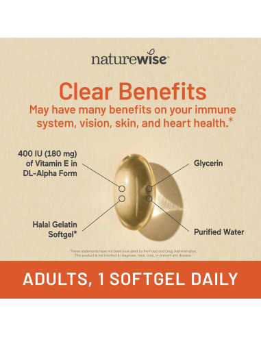 NatureWise Vitamina E 400 IU 60 Softgels Antioxidante