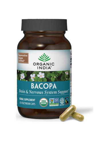 Suplemento Bacopa Monnieri Organic India - 60 Cápsulas Veganas