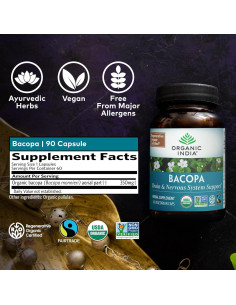 Suplemento Bacopa Monnieri Organic India - 60 Cápsulas Veganas 2