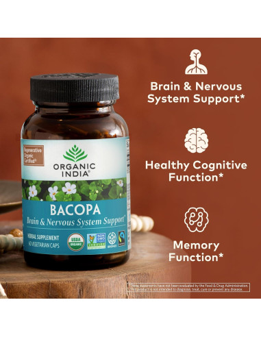 Suplemento Bacopa Monnieri Organic India - 60 Cápsulas Veganas