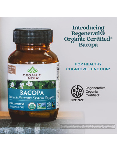 Suplemento Bacopa Monnieri Organic India - 60 Cápsulas Veganas