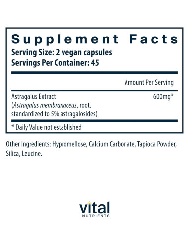 Extracto de Raíz de Astrágalo Vital Nutrients 300 mg - 90 Cápsulas