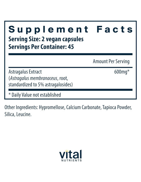 Extracto de Raíz de Astrágalo Vital Nutrients 300 mg - 90 Cápsulas
