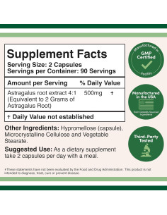 Suplemento Inmunológico Astrágalo 500mg Double Wood 300 Cápsulas 2