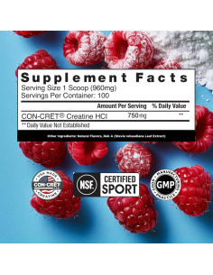CON-CRET Creatina HCl en Polvo Frambuesa 100 Porciones 2