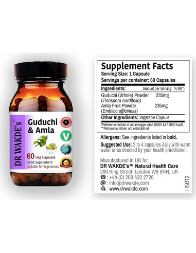 Cápsulas de Guduchi y Amla DR WAKDE 60 Veganas 500mg