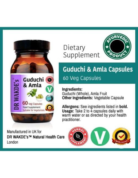 Cápsulas de Guduchi y Amla DR WAKDE 60 Veganas 500mg
