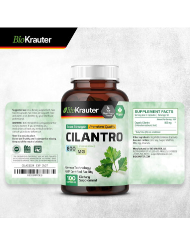 Cápsulas de Cilantro BioKrauter 800 mg - 100 pcs Veganas Detox