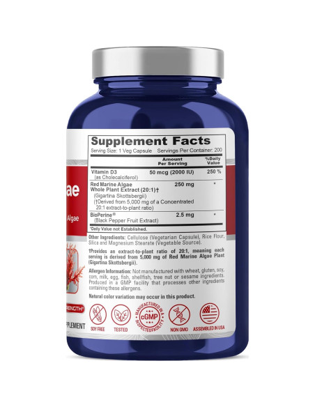 Extracto de Algas Marinas Rojas NusaPure 250 mg 200 Cápsulas