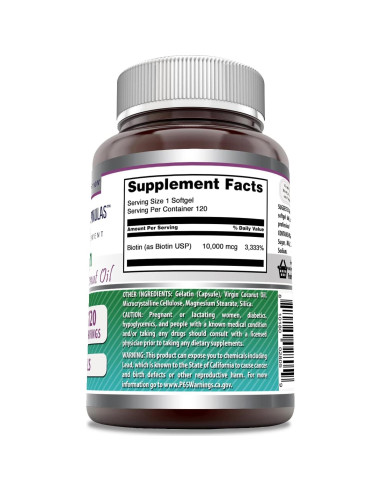 Suplemento de Biotina 10,000 Mcg Fórmulas Asombrosas 120 Gelatinas