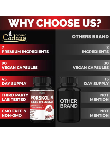 Suplemento de Forskolina Cadane con Té Verde y Jengibre - 90 Cápsulas