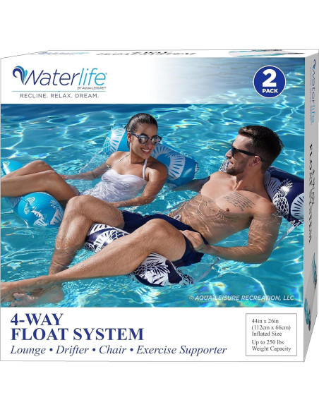 Hamaca de piscina Aqua LEISURE 4-en-1, 2 unidades, Azul
