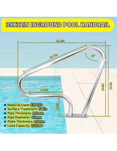 Barandilla de piscina empotrada Yeezoo 39x32 Acero Inoxidable 2