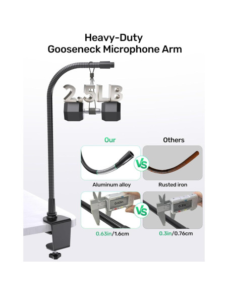 Soporte de Micrófono Cuello de Cisne 19" Aluminio Negro