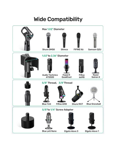 Soporte de Micrófono Cuello de Cisne 19" Aluminio Negro