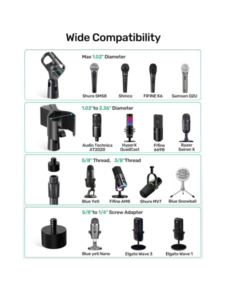 Soporte de Micrófono Cuello de Cisne 19" Aluminio Negro